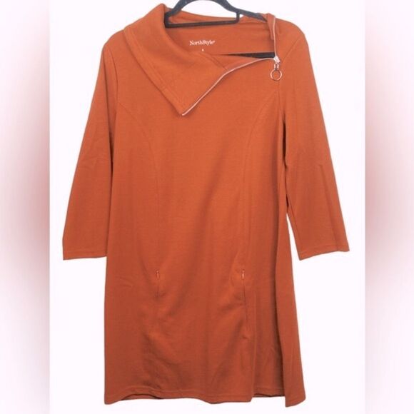 Northstyle Wm’s Sz Sm Orange Spice Zip Collar Warm Ponte Soft Tunic - Picture 1 of 4